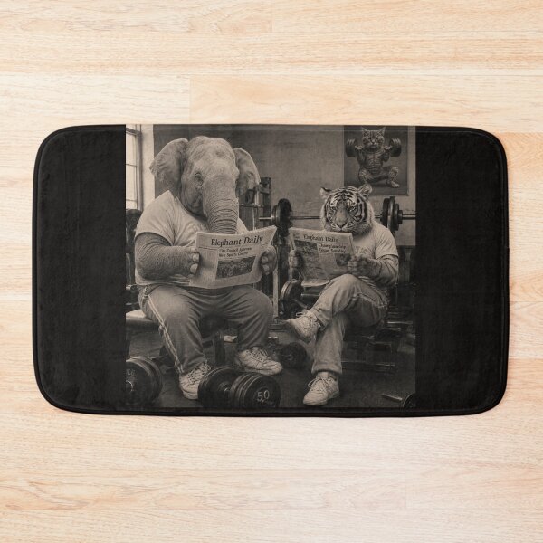 Item preview, Elephant Daily Gym Club | Vintage Elephant & Tiger Reading Newspaper | Funny Retro Animal Fitness Photo designed and sold by HOUSE OF TIST.