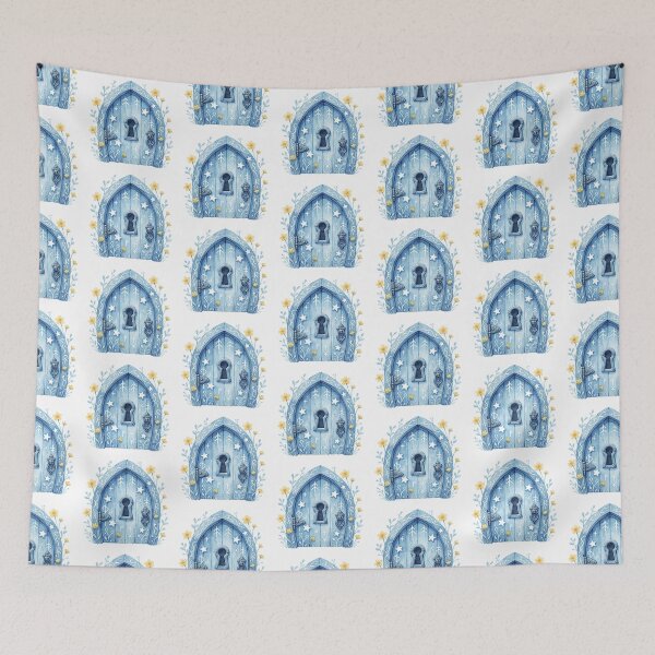 Item preview, Blue Fairy Door with Keyhole Fantasy Cottagecore designed and sold by AillustriaAK.