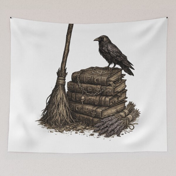 Item preview, Witchy Spell Books Raven Broom Occult Aesthetic Design designed and sold by irfanshikh.