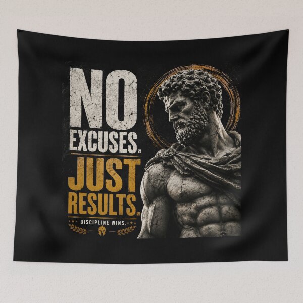 Item preview, NO EXCUSES. JUST RESULTS. | MODERN STOIC MOTIVATION T-SHIRT designed and sold by LowBatteryStudio ⭐.