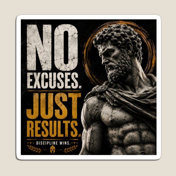 Item preview, NO EXCUSES. JUST RESULTS. | MODERN STOIC MOTIVATION T-SHIRT designed and sold by LowBatteryStudio ⭐.