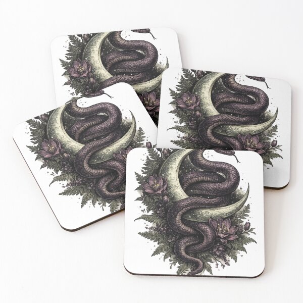 Item preview, Snake Crescent Moon Dark Mystical Witchy Tattoo Style Design designed and sold by irfanshikh.