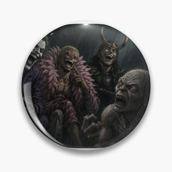Item preview, Joker, Doflamingo, Loki & Gollum | Ultimate Villains Laughing Together | Anime & Comic Crossover designed and sold by Ellocodelamascara.