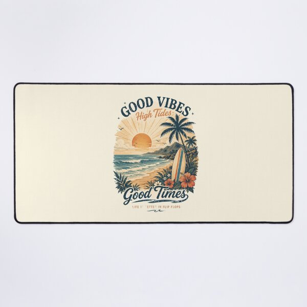 Item preview, Good Vibes High Tides Good Times Vintage Surf - Retro Beach Palms designed and sold by NinaVibeStudio.