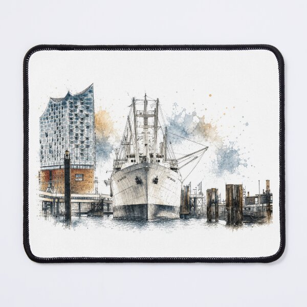 Item preview, Hamburg Harbor & Elbphilharmonie – Maritime elegance in watercolor & ink designed and sold by Peter Kaul.