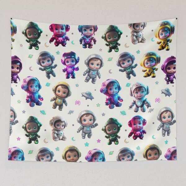 Item preview, Kawaii pattern, cute astronaut robot print designed and sold by Cyber Kids.