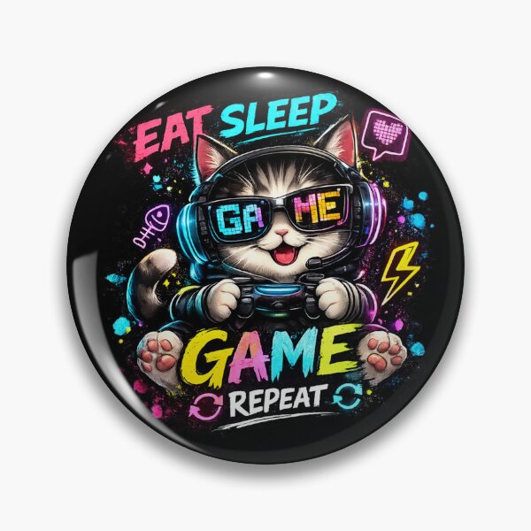 Item preview, Cute Gaming Cat Sticker | Eat Sleep Game Repeat Neon Gamer Cat Design designed and sold by Nusha Creations.