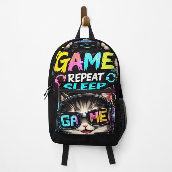Item preview, Cute Gaming Cat Sticker | Eat Sleep Game Repeat Neon Gamer Cat Design designed and sold by StickyDelights.