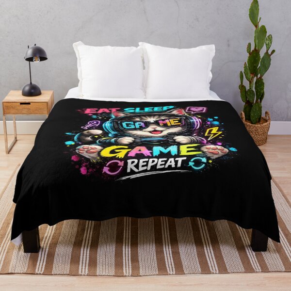 Item preview, Cute Gaming Cat Sticker | Eat Sleep Game Repeat Neon Gamer Cat Design designed and sold by StickyDelights.