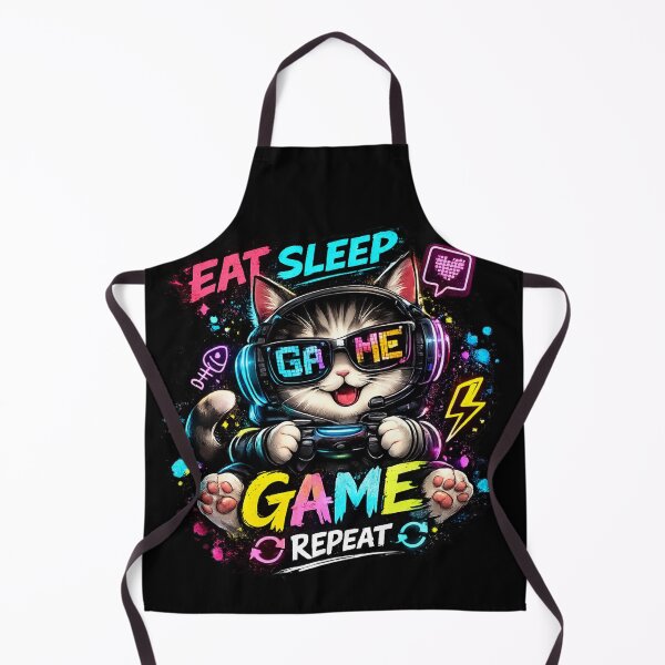 Item preview, Cute Gaming Cat Sticker | Eat Sleep Game Repeat Neon Gamer Cat Design designed and sold by Nusha Creations.
