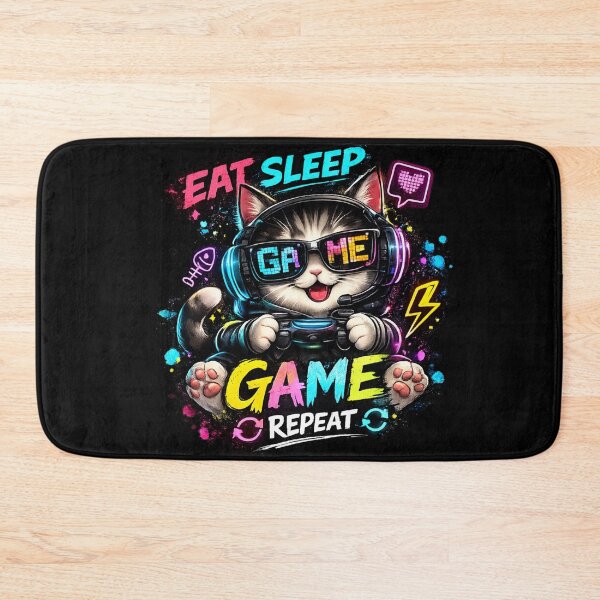 Item preview, Cute Gaming Cat Sticker | Eat Sleep Game Repeat Neon Gamer Cat Design designed and sold by Nusha Creations.