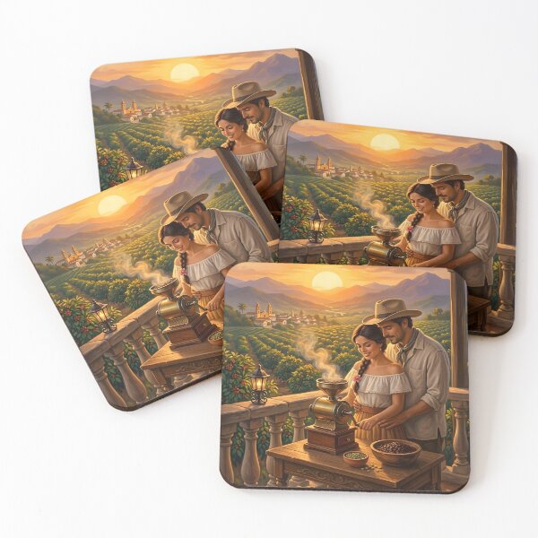 Item preview, Coffee Plantation Couple – Romantic Sunset Caribbean Coffee Farm Art – Anniversary Gift Print designed and sold by QuietWallStudio.