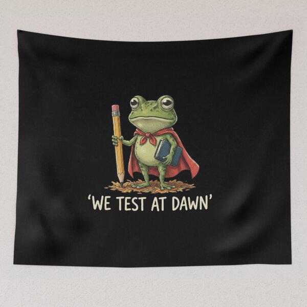 Item preview, We Test At Dawn T-Shirt, Funny Teacher Gift, Cute Frog Teacher Graphic Tee, Back To School Exam Humor Shirt designed and sold by Trendably.