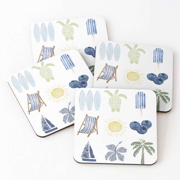 Item preview, Coastal Summer Watercolor Sticker Collection | Beach Aesthetic | Surf, Sea Turtle, Blueberries & Palm Tree designed and sold by sophiebeckham13.