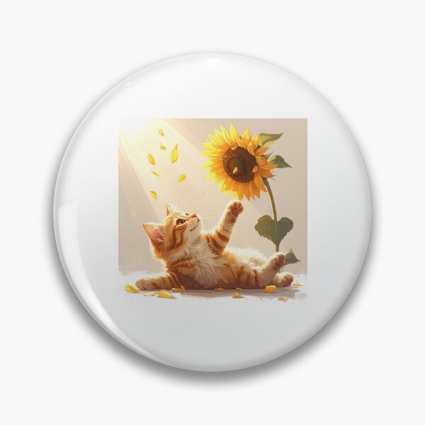 Item preview, Orange Cat Playing Under Falling Sunflower Petals designed and sold by OksArtStudio.