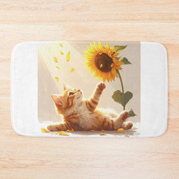 Item preview, Orange Cat Playing Under Falling Sunflower Petals designed and sold by OksArtStudio.