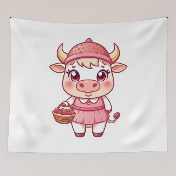 Item preview, Cute Strawberry Highland Cow Kawaii Sticker | Cottagecore Cow Gift designed and sold by Stylestickers55.