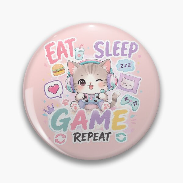 Item preview, Eat Sleep Game Repeat Cute Gamer Cat Sticker | Pastel Kawaii Gaming Design designed and sold by Nusha Creations.