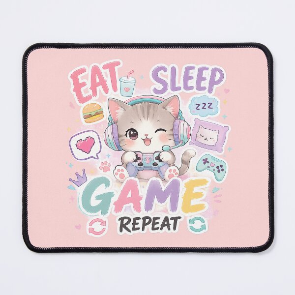 Item preview, Eat Sleep Game Repeat Cute Gamer Cat Sticker | Pastel Kawaii Gaming Design designed and sold by Nusha Creations.
