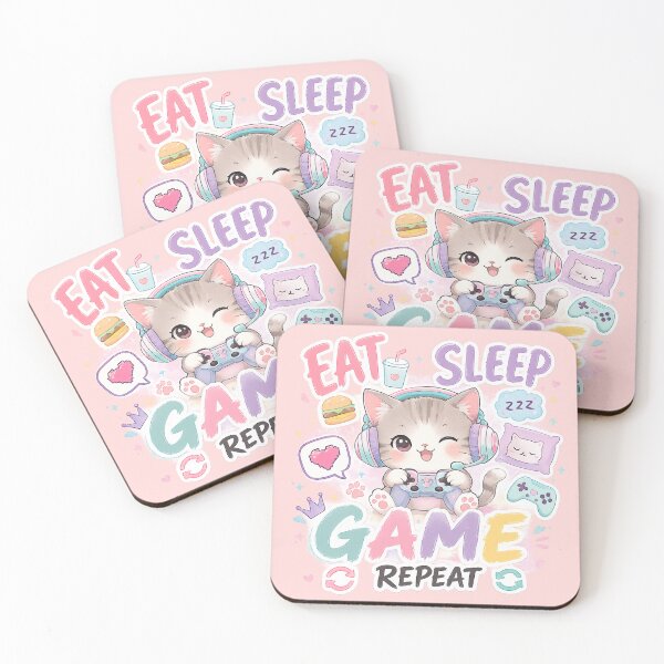 Item preview, Eat Sleep Game Repeat Cute Gamer Cat Sticker | Pastel Kawaii Gaming Design designed and sold by StickyDelights.