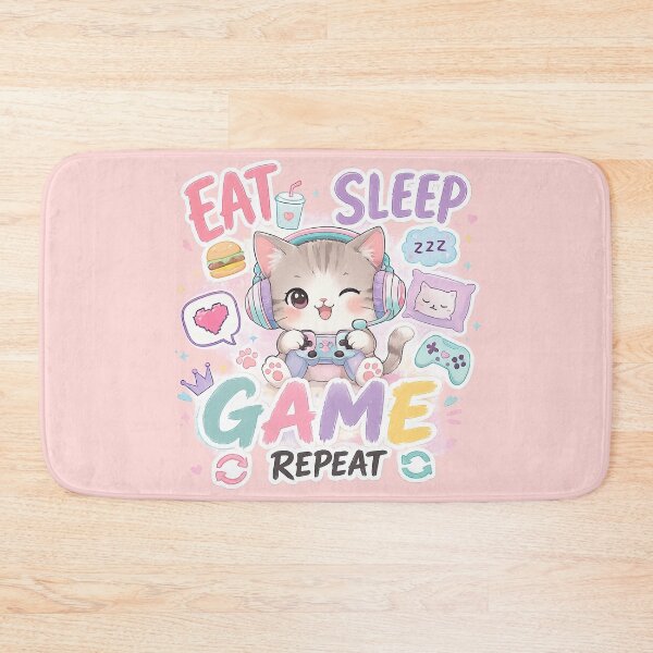 Item preview, Eat Sleep Game Repeat Cute Gamer Cat Sticker | Pastel Kawaii Gaming Design designed and sold by Nusha Creations.