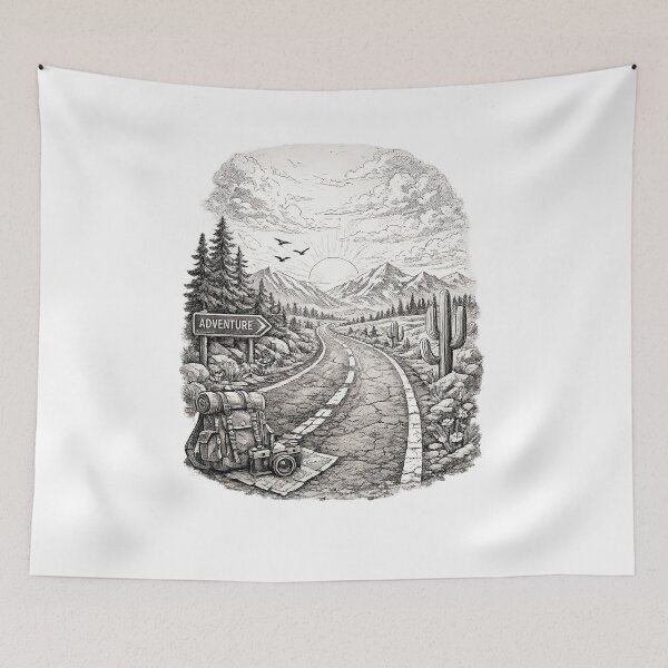 Item preview, Minimal Adventure Road Line Art designed and sold by ali prints.