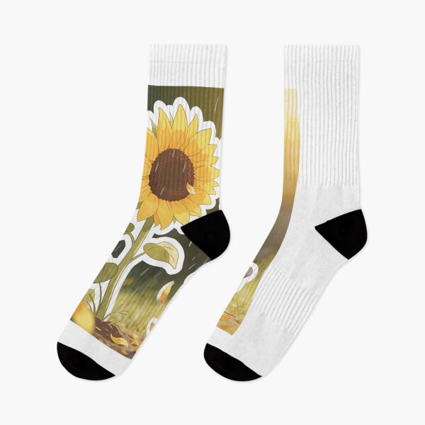 Item preview, Happy Gray Cat Dancing Under a Giant Sunflower in the Rain designed and sold by OksArtStudio.