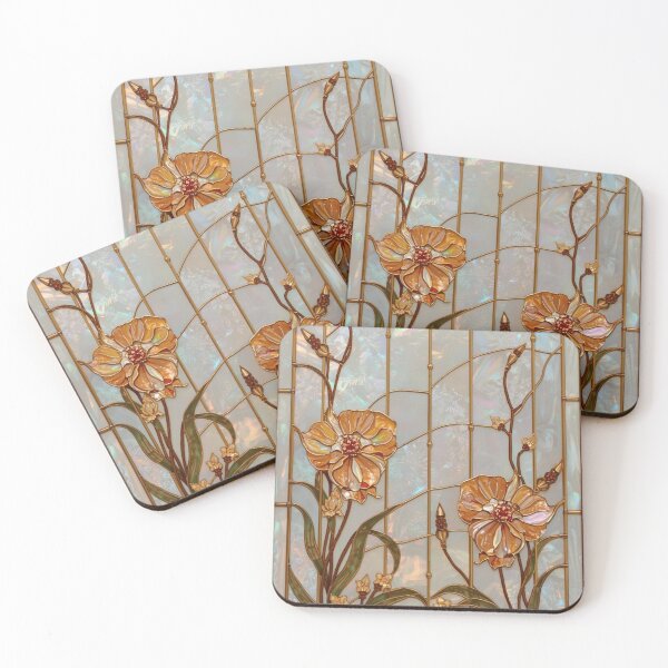 Item preview, Golden flowers under stars in stained glass designed and sold by BriSher.