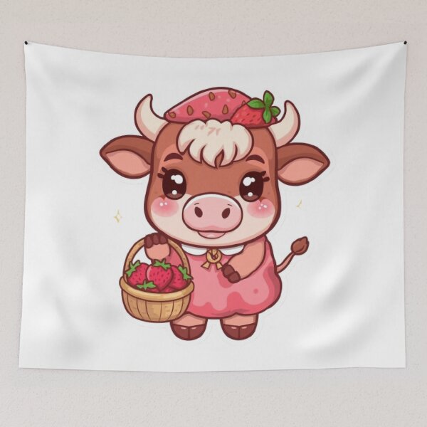 Item preview, Cute Strawberry Highland Cow Kawaii Sticker | Cottagecore Cow Gift designed and sold by Stylestickers55.