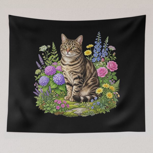 Item preview, Cute cat with flowers designed and sold by ReneMM.