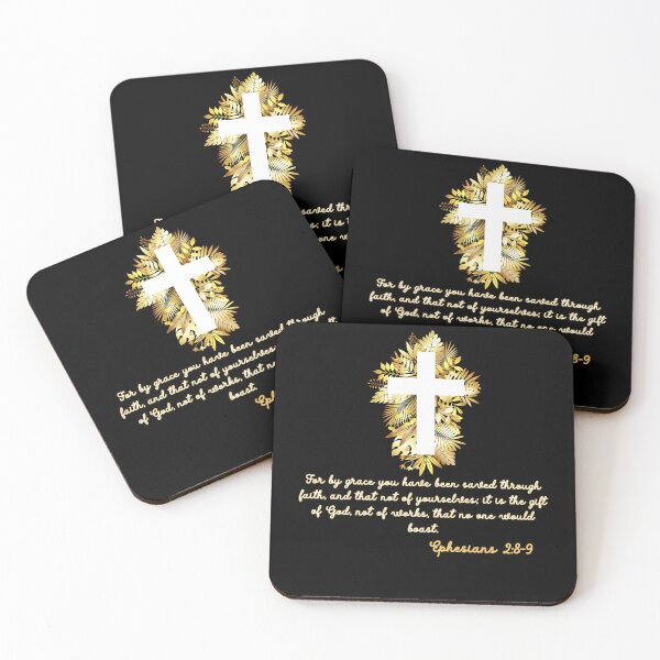 Item preview, Ephesians 2:8-9 Gold Tropical Floral Cross Gifts for Christians designed and sold by Kuzmier.