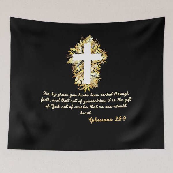Item preview, Ephesians 2:8-9 Gold Tropical Floral Cross Gifts for Christians designed and sold by Kuzmier.