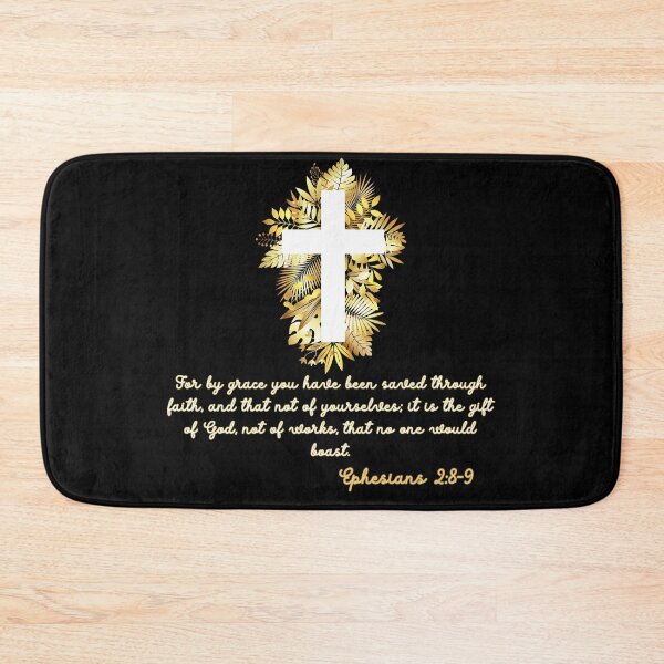 Item preview, Ephesians 2:8-9 Gold Tropical Floral Cross Gifts for Christians designed and sold by Kuzmier.