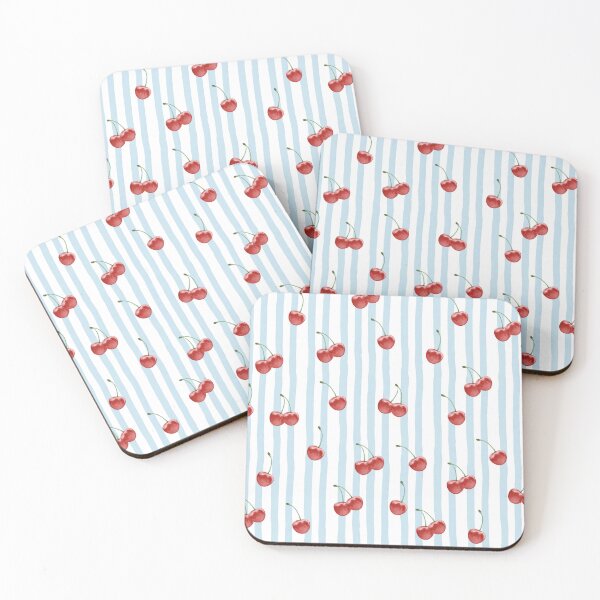 Item preview, Striped Cherry Print Minimalist Teal Blue Pattern designed and sold by l1ttl3fr34k.