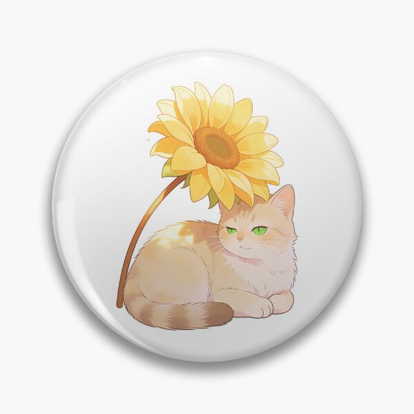 Item preview, Cream Cat with Green Eyes Resting Under a Giant Sunflower designed and sold by OksArtStudio.