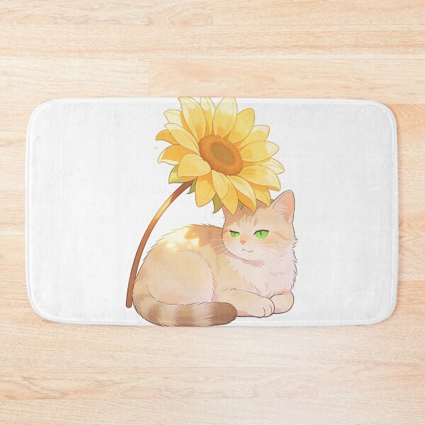 Item preview, Cream Cat with Green Eyes Resting Under a Giant Sunflower designed and sold by OksArtStudio.