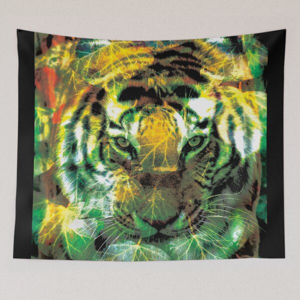 Item preview, Mystic Golden Tiger in Jungle Leaves Art designed and sold by NornAxiom.