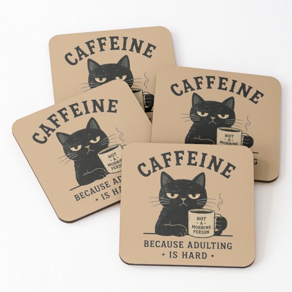 Item preview, Caffeine Because Adulting Is Hard | Funny Black Cat Coffee Vintage T-Shirt designed and sold by BlackShopps.