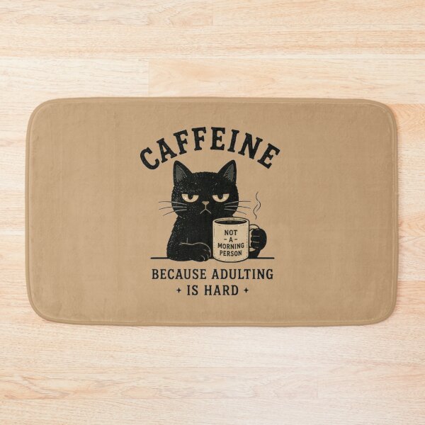 Item preview, Caffeine Because Adulting Is Hard | Funny Black Cat Coffee Vintage T-Shirt designed and sold by BlackShopps.