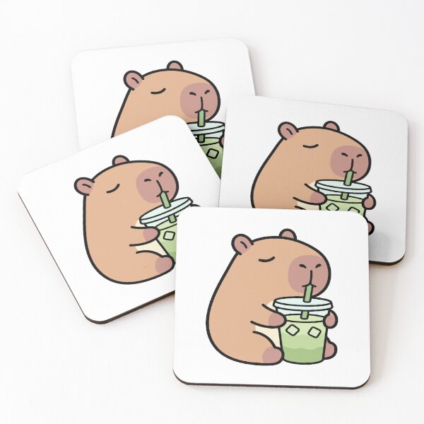 Item preview, Emotional Support Capybara drinking an iced matcha latte sleep eyes cute - Kawaii Doodle-Core Aesthetic Art | Unique Stickers Design designed and sold by Eldaz.