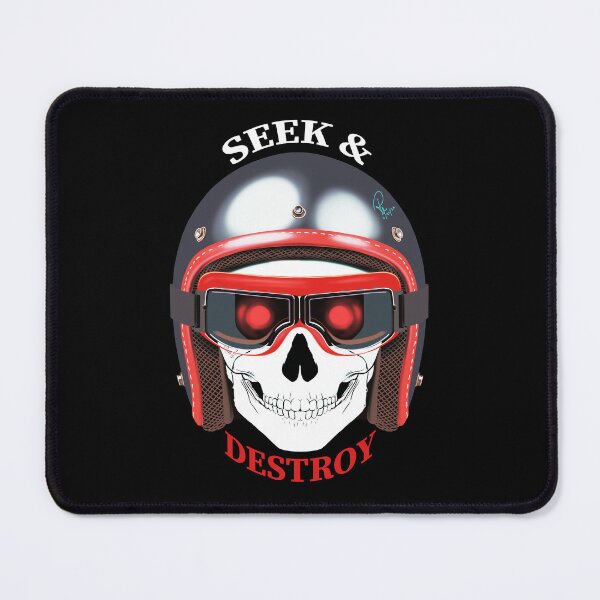 Item preview, Seek and Destroy Silver Vintage Motorcycle Helmet Skull Art designed and sold by Rhapsodic1290.