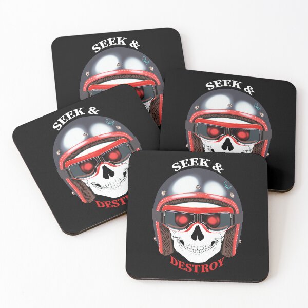 Artikelvorschau, Seek and Destroy Silberner Vintage-Motorradhelm Totenkopf-Kunst entworfen und verkauft von Rhapsodic1290.