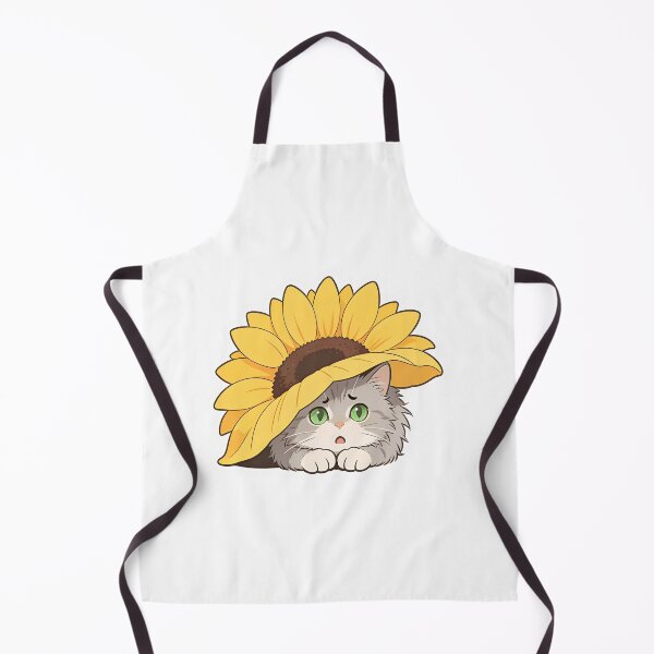 Item preview, Gray Cat with Green Eyes Hiding Under a Sunflower Hat  designed and sold by OksArtStudio.