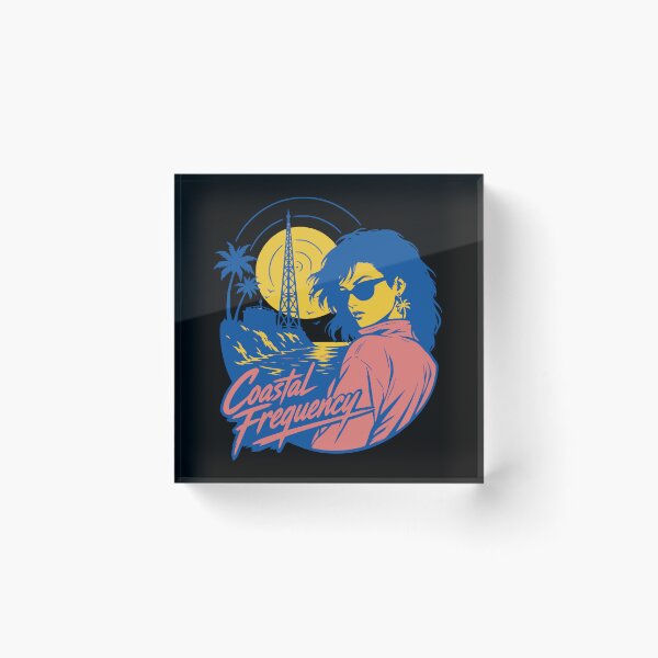 Item preview, Coastal Frequency Retro 80s Girl Synthwave Radio Sunset designed and sold by wmhtees.