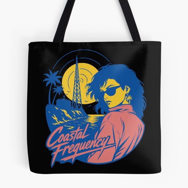 Item preview, Coastal Frequency Retro 80s Girl Synthwave Radio Sunset designed and sold by wmhtees.
