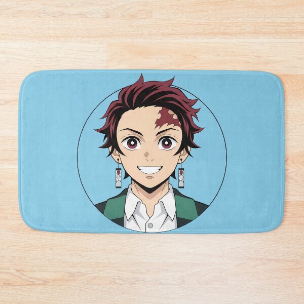 Item preview, Tanjiro Kamado, showcasing his iconic dark red-tipped spiky hair, large gentle burgundy eyes, and the prominent scar on the upper left side of his forehead. designed and sold by luffy2374.