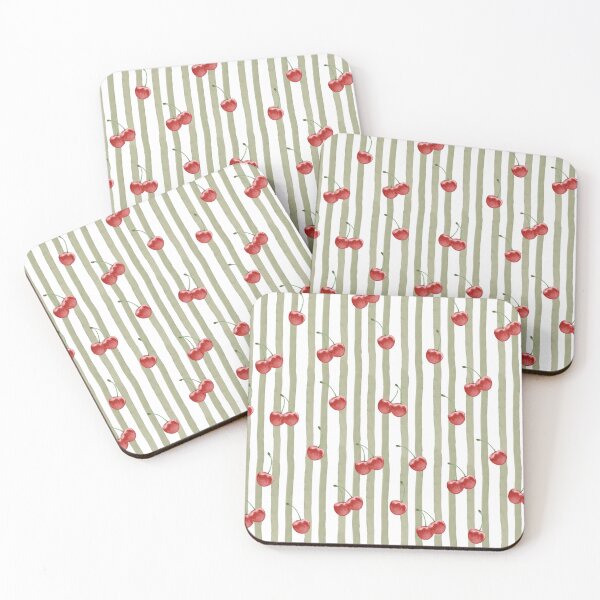 Item preview, Striped Cherry Print Minimalist Sage Green Pattern designed and sold by l1ttl3fr34k.