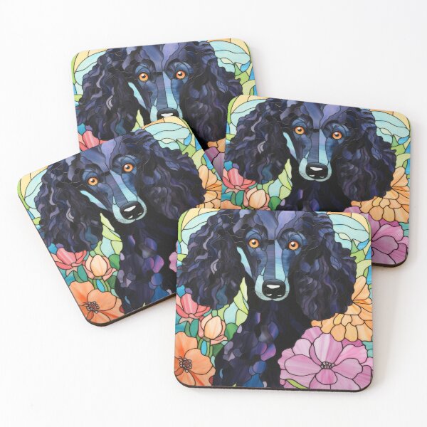 Item preview, Black Poodle Stained Glass Window Floral Dog Art designed and sold by pinkal.