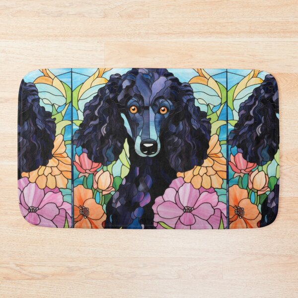 Item preview, Black Poodle Stained Glass Window Floral Dog Art designed and sold by pinkal.