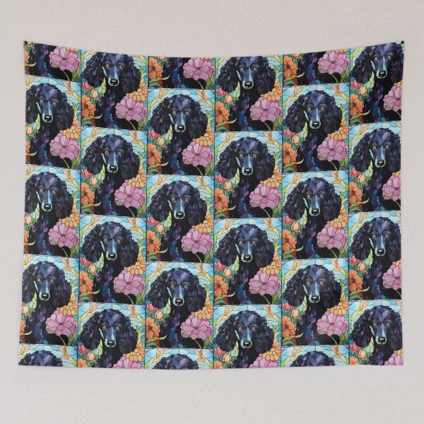 Item preview, Black Poodle Stained Glass Window Floral Dog Art designed and sold by pinkal.